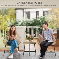 Outsunny Salon de jardin extérieur en résine tressée 2 personnes, plateau en verre trempé, pour balcon terrasse patio, naturel(m-4)