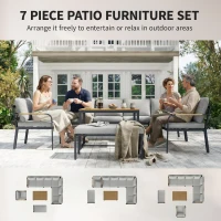 Outsunny 7 Seater Garden Furniture Set, Metal Garden Sofa Set with Cushions, Outdoor Furniture Conversation Sets, Light Grey(m-4)