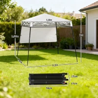 Outsunny Cenador Plegable 220x220x200 cm con 1 Pared Lateral Bolsa de Transporte Impermeable y Protección UV50+ Blanco(m-3)