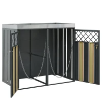 Mülltonnenschrank mit Blumentrog, 2-tlg. abschließbare Mülltonnenbox, 132x80x124,5 cm, Grau+Naturfarbe(m-7)