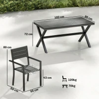 Outsunny 7-teiliges Essgruppe für den Außenbereich für 6 Personen, stapelbare Tisch- und Stühle mit Latten in Holzoptik, Aluminiumgestell, Grau(m-3)