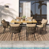Modernes 6‑teiliges Garten-Essgruppen-Set, für 6 Personen, Khaki+Naturfarbe(m-4)