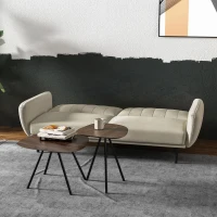 HOMCOM Canapé-lit convertible 3 places dossier inclinable 3 positions pieds bois tissu aspect lin beige(m-10)