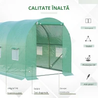 Outsunny Seră de Grădină Tunel 8m² 4L x 2l x 1,9H m Oțel galvanizat Polietilenă cu densitate ridicată ferestre ușă Verde(m-7)