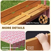 AIYAPLAY Wooden Sandbox with Lid, Flamingos Print Canopy, Kids Outdoor Sand Pit with Foldable Bench Seats, Bottom Liner, Pink(m-7)