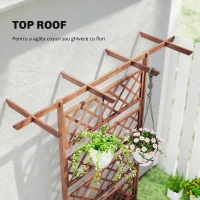 Outsunny Jardinieră cu grilaj, cutie de plante pătrată din lemn cu spalier posterior pentru plante cățărătoare și acoperiș(m-6)