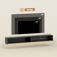 HOMCOM Comodă TV suspendată 140 cm, mobilier TV pentru televizoare 182,88 cm, 2 uși rabatabile, 140x25x22cm, lemn natural și negru(m-3)
