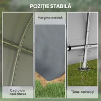 Outsunny 3x3m Garaj pentru Motociclete, Cort cu Acoperiș Rezistent Impermeabil, 2 Intrări cu Fermuar, pentru Biciclete și Unelte, Cadru din Oțel Galvanizat, Cort Grădină, Gri(m-5)
