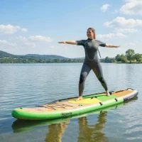 Outsunny Tabla Paddle Surf Hinchable SUP Extra Largo de 335 cm con Asiento Remo Convertible Aletas Bomba y Mochila Carga 180 kg(m-2)