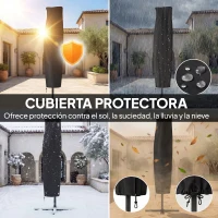 Outsunny Parasol Excéntrico con Luces LED Solares Ø345 cm Sombrilla Jardín de Aluminio con Base Cruzada Manivela Funda Azul(m-5)