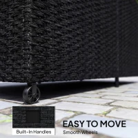 Outsunny 650L Garden Storage Box with 2 Wheels, Rattan Deck Box with Waterproof Zipped Liner, Safe Pneumatic Rods, Black(m-8)