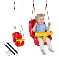 AIYAPLAY Columpio Infantil Cuerda Ajustable con Respaldo Alto Barandilla de Seguridad en T para Interior Exterior Rojo(m-10)