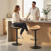 HOMCOM Set de 2 tabureți de bar, scaune de bar reglabile pe înălțime cu suport pentru picioare, pivotante 360°, bază din oțel, stejar(m-2)