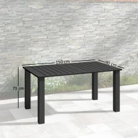 Outsunny Gartentisch für 4–6 Personen, Außentisch mit Loch für Sonnenschirm, Lamellenplatte, 150 x 90 x 73 cm, schwarz(m-3)