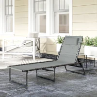 Outsunny Folding Sun Lounger, with Four-Position Back - Light Grey(m-9)