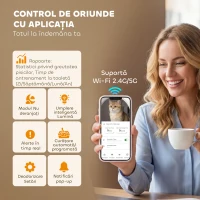 PawHut Litieră cu Auto-Curățare, Cameră HD, Recipient de 7L și Senzori, din PP și ABS, 58.1x47.5x53 cm, Alb și Gri(m-4)