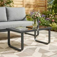 Outsunny Outdoor Garden Coffee Table, Rectangle Metal Side Table with Tempered Glass Tabletop, Adjustable Foot Pads(m-8)