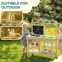 AIYAPLAY Kids Mud Kitchen, Outdoor Wooden Play Kitchen with Kitchenware & Garden Tools, Pretend Play Outdoor Toys, Natural(m-8)