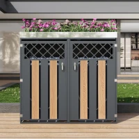 Mülltonnenschrank mit Blumentrog, 2-tlg. abschließbare Mülltonnenbox, 132x80x124,5 cm, Grau+Naturfarbe(m-5)