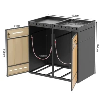 Mülltonnenbox mit Pflanztrog, für 4 Mülltonnen, Frontzugang mit Schloss und Griff, 264x80x124 cm, Grau+Naturfarbe(m-3)