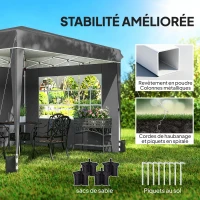 Outsunny Tonnelle de jardin exterieur 3x3m, tonnelle pliante avec parois latérales, protection UV 50+, sac de transport, gris(m-6)