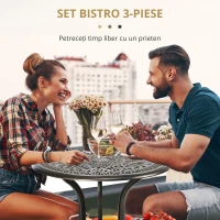 Outsunny Set Mobilier Grădină 2 Persoane 2 scaune și Masă Rotundă stil retro din aluminiu turnat, bronz(m-7)