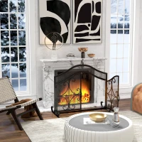 HOMCOM Grilaj de protecție pentru șemineu panou unic din plasă de oțel 105 x 40 x 80,5 cm negru(m-6)