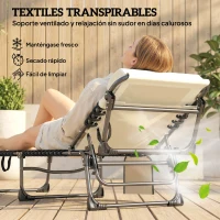 Outsunny Set de 2 Tumbonas Plegables con Reposacabezas Bolsillo Lateral y Respaldo Reclinable en 5 Posiciones Blanco Crema(m-5)