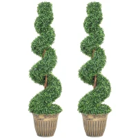 HOMCOM Set of 2 Artificial Plants, Topiary Spiral Boxwood Trees with Pot, for Home Indoor Outdoor Decor, 120cm(m-1)