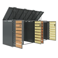 Mülltonnenbox mit 4‑fach Aufbewahrung, rautenförmiger Seitenperforation für Belüftung, 264x80x118,5 cm, Grau+Naturfarbe(m-1)