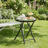 Outsunny Foldable Garden Table, Round Folding Table with Glass Tabletop and Safety Buckle for Patio, Garden, Outdoor, Indoor, Black(m-8)