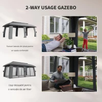 Outsunny Pavilion, Cort de petreceri, cu plase anti-insecte, plafon rezistent la vânt, pentru până la 15 persoane, gri închis, 3 x 6 x 3 m(m-6)