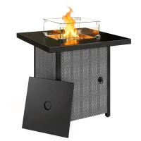 Outsunny Propane Gas Fire Pit Table for Garden, 11.7 KW Smokeless Firepit Outdoor Heater with Wind Guard, Glass Rocks, Lid, Black(m-10)