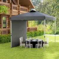 Outsunny Carpa Plegable de Jardín de 2,5x2,5 m con Altura Ajustable Anti-UV con 1 Pared Lateral y Bolsas de Arena Gris Oscuro(m-8)