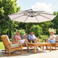 Outsunny 3 m Garden Cantilever Parasol with Cover, Round Overhanging Umbrella with 360° Rotation, Tilt, Cream White(m-9)