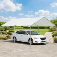 Outsunny Carpa Garaje para Coche 3x6 m Cochera Portátil Impermeable con Toldo de Tela PE y Marco de Acero Galvanizado Blanco(m-9)