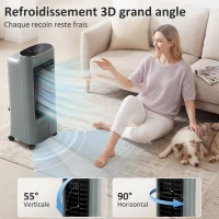 HOMCOM Refroidisseur d'air mobile 4 en 1 humidificateur purificateur ventilateur, oscillation 90°, 4 vitesses, 3 modes, gris(m-7)