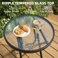 Outsunny Foldable Garden Table, Round Folding Table with Glass Tabletop and Safety Buckle for Patio, Garden, Outdoor, Indoor, Black(m-19)