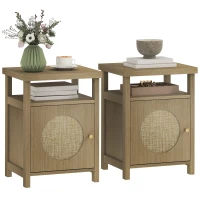 HOMCOM Set de 2 noptiere înguste masă auxiliară compartiment deschis dulap finisaj ratan, 40 x 35 x 55 cm maro(m-8)