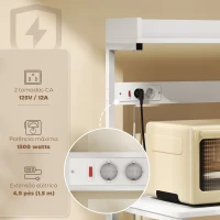 HOMCOM Estante de Cozinha com 2 Tomadas Prateleira para Micro-ondas Prateleira Ajustável Ganchos 60x42x137 cm Branco(m-4)