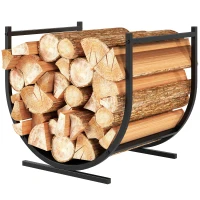 Outsunny Suport pentru lemne curbat robust pentru interior și exterior, cadru metalic, 43 x 33 x 38 cm, negru(m-7)