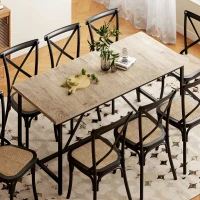 HOMCOM Masă dreptunghiulară de dining pentru 6-8 persoane masă de bucătărie stil industrial 180 x 80 x 75,5 cm efect lemn natural(m-6)