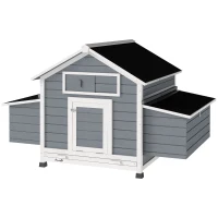 PawHut Poulailler en bois abri pour 2-4 poules toit ouvrant étanche & 2 pondoirs 150 x 100 x 96,5 cm gris(m-1)