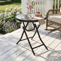 Outsunny Foldable Garden Table, Round Folding Table with Glass Tabletop and Safety Buckle for Patio, Garden, Outdoor, Indoor, Black(m-2)