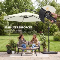 Outsunny Parasol déporté 3 m avec pied en croix et dalles lestage, parasol de jardin extérieur avec manivelle, crème(m-5)