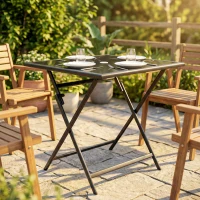 Outsunny Folding Outdoor Dining Table, Square Garden Table Tempered Glass Top with Parasol Hole Garden Patio, 70 x 70 x 70 cm(m-9)