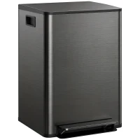 HOMCOM 60L Dual Compartment Stainless Steel Bin, with Deodoriser Holders - Black(m-1)