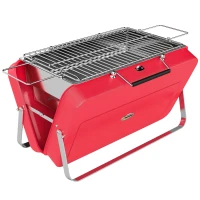 Outsunny Portable Mini Charcoal Barbecue Grill with Suitcase Shell, Outdoor Folding Tabletop BBQ Grill, Red(m-1)