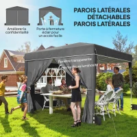 Outsunny Tonnelle de jardin exterieur 3x3m, tonnelle pliante avec parois latérales, protection UV 50+, sac de transport, gris(m-5)