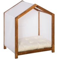 PawHut Niche d'intérieur pour chien en bois et tissu style cabane scandinave avec coussin moelleux(m-12)